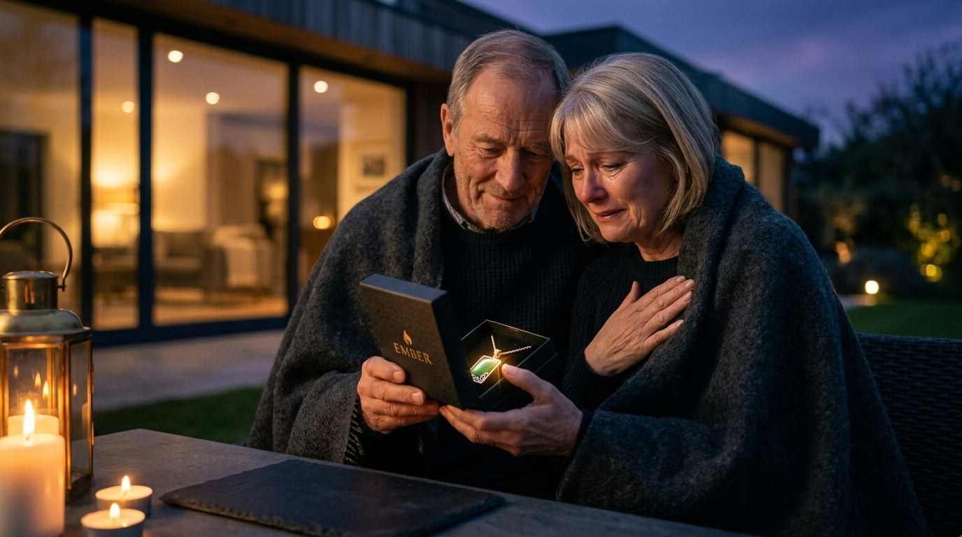 Retirement gifts NZ — considered milestone gift, older couple receiving EMBER jewellery