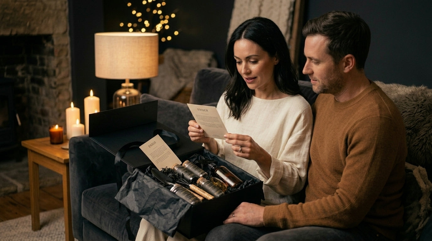 Gift Boxes NZ — woman opening a considered EMBER gift box from Aotearoa